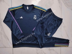 2023-2024 Real Madrid Round Collar Royal Blue Thailand Soccer Tracksuit-815