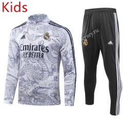 2023-2024 Special Version Real Madrid White&Blue Kids/Youth Soccer Tracksuit-GDP
