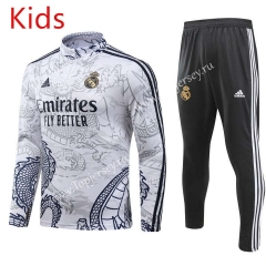 2023-2024 Special Version Real Madrid Gray Kids/Youth Soccer Tracksuit-GDP