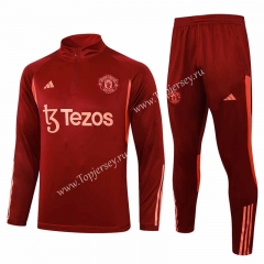 2023-2024 Manchester United Maroon Thailand Soccer Tracksuit-815