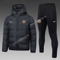 2023-2024 Chelsea Black Thailand Soccer Cotton Coat Uniform With Hat-815