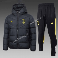 2023-2024 Juventus Black Black Thailand Soccer Cotton Coat Uniform With Hat-815