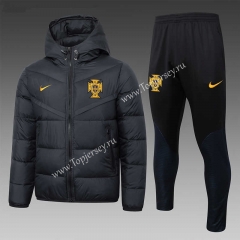 2023-2024 Portugal Black Thailand Soccer Cotton Coat Uniform With Hat-815
