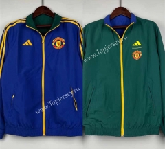 (S-3XL) 2024-2025 Manchester United Blue&Green Double-Sided Wear Thailand Trench Coats-0255