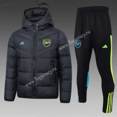 2023-2024 Arsenal Black Thailand Soccer Cotton Coat Uniform With Hat-815