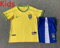 Retro Version 1998 Brazil Home Yellow Kid/Youth Soccer Uniform--7809