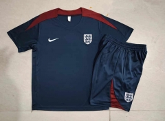 2024-2025 England Royal Blue Short-sleeved Thailand Soccer Tracksuit-815