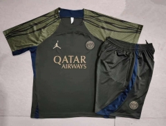 2024-2025 Jordan Paris SG Short-Sleeve Dark Green Thailand Soccer Tracksuit -815