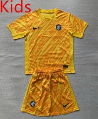 2024-2025 Netherlands Goalkeeper Yellow Kids/Youth Soccer Uniform-AY
