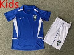Retro Version 2002 Brazil Away Blue Kid/Youth Soccer Uniform-7809