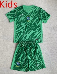 2024-2025 Brazil Goalkeeper Green Kid/Youth Soccer Uniform-AY