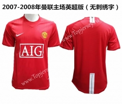 Without Chest Letters Retro Version 2007-2008 Manchester United Home Red Thailand Soccer Jersey AAA