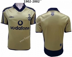 Retro Version 1902-2002 Manchester United Centennial Classic Light Yellow Thailand Soccer Jersey AAA