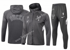 2020-2021 NBA Milwaukee Bucks Gray Jacket Uniform With Hat-815