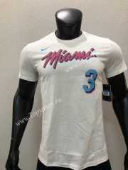 Miami Heat White #3 NBA Cotton T-shirt