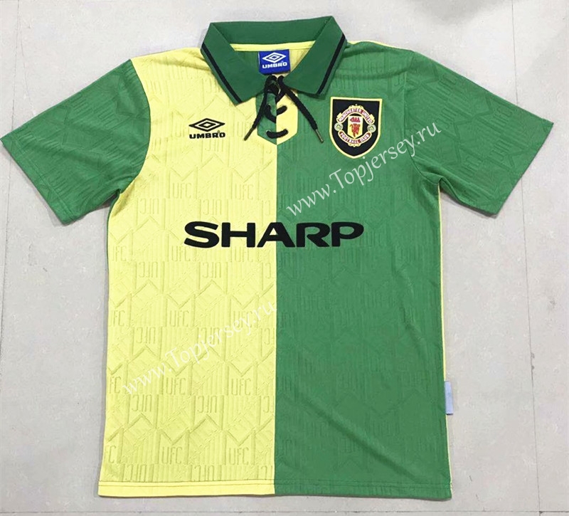 Retro Version 1992-1994 Manchester United Yellow&Green Thailand Soccer