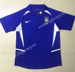 Retro Version 2002 World Cup Brazil Away Blue Thailand Soccer Jersey AAA-HR