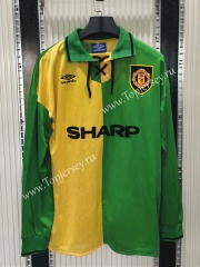Retro Version 1992-1994 Manchester United Away Yellow&Green LS Thailand Soccer Jersey AAA-C1046