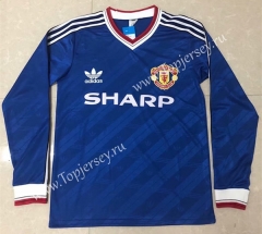Retro Version 1986-1988 Manchester United Blue LS Thailand Soccer Jersey AAA-811