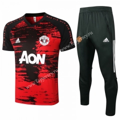 2020-2021 Manchester United Pad Printing Red Short-sleeved Thailand Soccer Tracksuit-815
