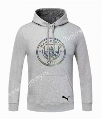 2020-2021 Manchester City Light Gray Thailand Soccer Tracksuit Top With Hat-CS
