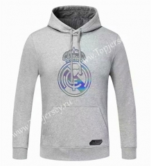 2020-2021 Real Madrid Light Gray Thailand Soccer Tracksuit Top With Hat-CS