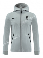 2020-2021 Liverpool Light Gray Soccer Jacket With Hat-LH