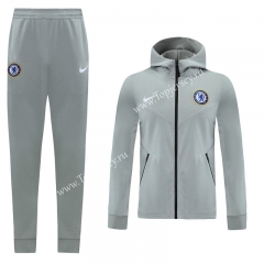 2020-2021 Chelsea Light Gray Soccer Jacket Uniform With Hat-LH