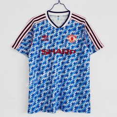 Retro Version 1990-1992 Manchester United Away Blue Thailand Soccer Jersey AAA-C1046