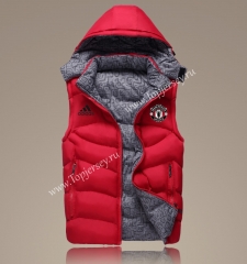 2021-2022 Manchester United Red Double-Sided Wear Hooded Jackets Cotton Vest