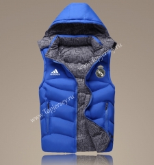 2021-2022 Real Madrid Blue Double-Sided Wear Hooded Jackets Cotton Vest