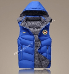 2021-2022 Club América Blue Double-Sided Wear Hooded Jackets Cotton Vest