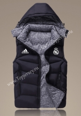 2021-2022 Real Madrid Black Double-Sided Wear Hooded Jackets Cotton Vest