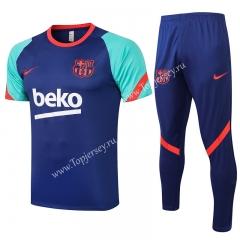 2021-2022 Barcelona Camouflage Blue Short-sleeved Thailand Soccer Tracksuit-815