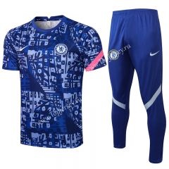 2021-2022 Chelsea Camouflage Blue Pad Printing Short-sleeved Thailand Soccer Tracksuit-815