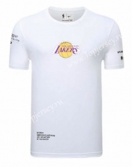 (Purple logo) Los Angeles Lakers White NBA Cotton T-shirt-CS