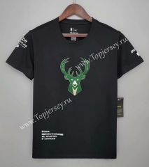 Milwaukee Bucks Black NBA Cotton T-shirt-CS
