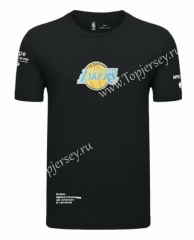 (Blue logo) Los Angeles Lakers Black NBA Cotton T-shirt-CS