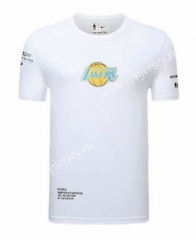 (Blue logo) Los Angeles Lakers White NBA Cotton T-shirt-CS
