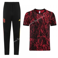 2021-2022 Spain Red&Black Short-Sleeved Thailand Soccer Tracksuit-LH
