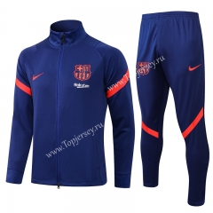2021-2022 Barcelona High Collar Camouflage Blue Thailand Soccer Jacket Uniform-815