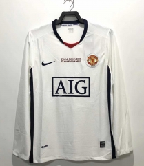 Retro Version 08-09 UEFA Champions League Manchester United Away White LS Thailand Soccer Jersey AAA-811