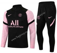 2021-2022 Paris SG Black(Pink Sleeve) Thailand Soccer Tracksuit-411