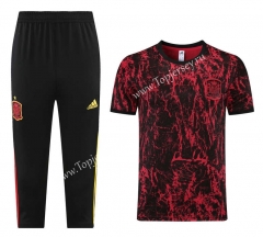 （Cropped trousers）2021-2022 Spain Red&Black Short-Sleeved Thailand Soccer Tracksuit-LH