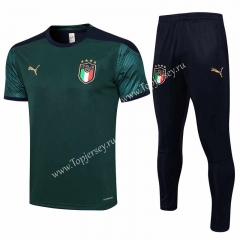 2021-2022 Italy Dark Green Short-Sleeved Thailand Soccer Tracksuit-815