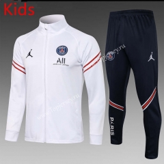 2021-2022 Paris SG Jordan White Kids/Youth Soccer Jacket Uniform-815