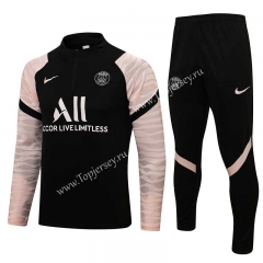 2021-2022 PSG Black (Pink Sleeve) Thailand Soccer Tracksuit-815