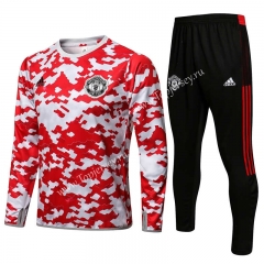 2021-2022 Manchester United Red&White Thailand Soccer Tracksuit-815