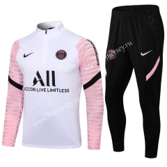 2021-2022 PSG White Pink Sleeve Thailand Soccer Tracksuit-411