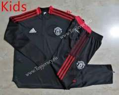2021-2022 Manchester United Black Kids/Youth Soccer Tracksuit-815